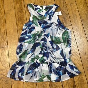 NEW White House Black Market Elena Leaf Printed Peplum Halter Top Blue Green 4